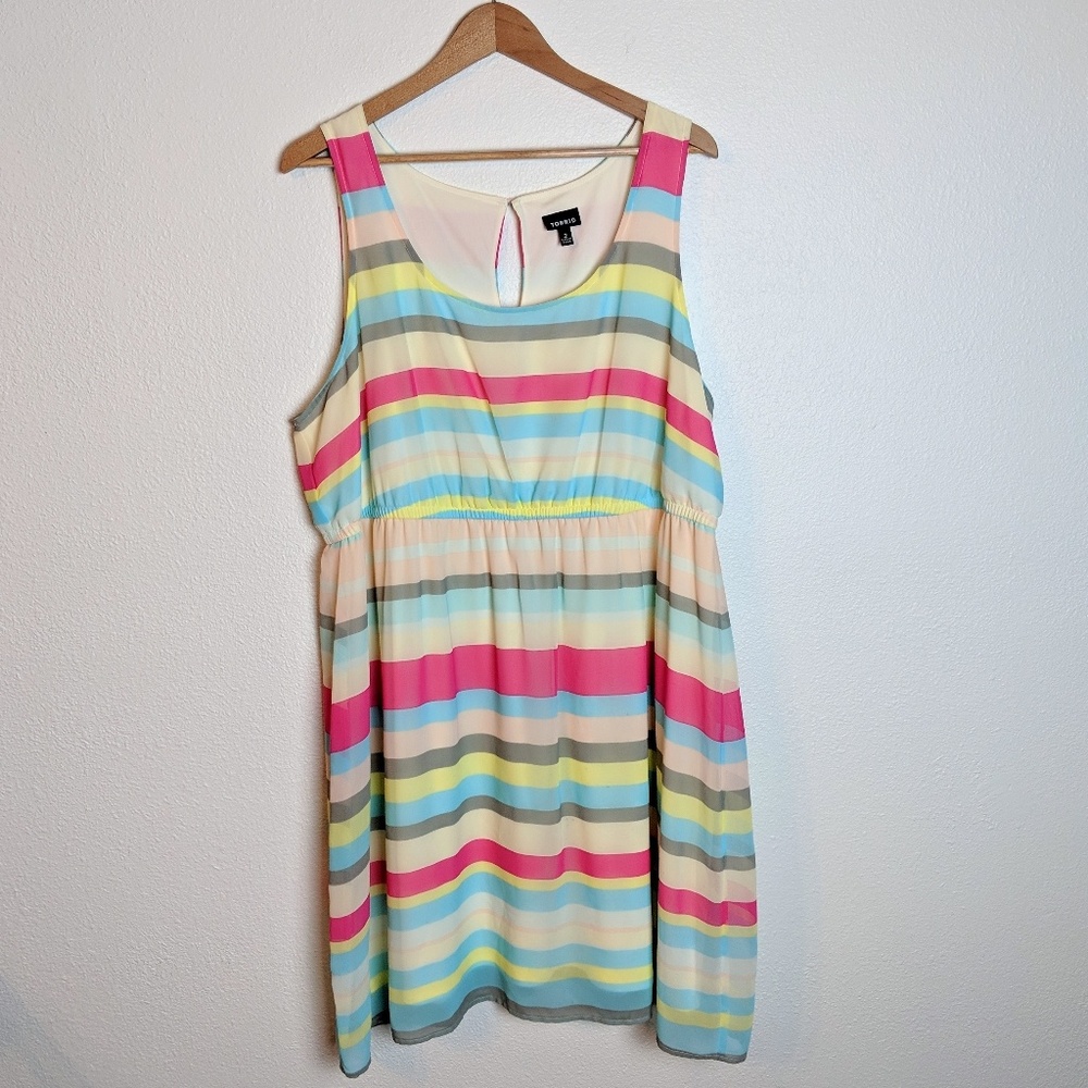 Torrid striped dress pink blue yellow & cream sz 2